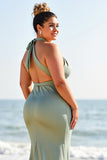 Eucalyptus Plus Size zeemeermin lange bruidsmeisjesjurk met split