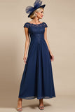 Marine Cap Sleeve A Line Moeder Van De Bruid Jurk Met Appliques
