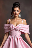 Roze Cold Shoulder Beaded Homecoming Jurk