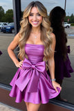 Paarse A Line Bow Homecoming Jurk