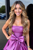Paarse A Line Bow Homecoming Jurk
