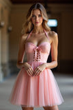 Blush Korset A Line Halter Homecoming Jurk