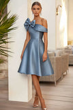 Stoffige blauwe A Line Midi formele jurk met strik