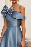 Stoffige blauwe A Line Midi formele jurk met strik
