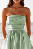 Salie Groen A Line Gerimpeld Satijn Strapless Mini Afstuderen Jurk