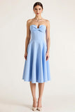Strapless hemelsblauwe A Line Midi cocktailjurk