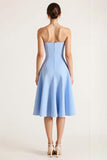 Strapless hemelsblauwe A Line Midi cocktailjurk