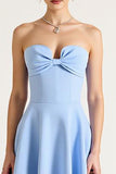 Strapless hemelsblauwe A Line Midi cocktailjurk