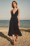 Zwart Witte Dots A Line V-hals Chiffon zomerjurk