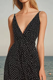 Zwart Witte Dots A Line V-hals Chiffon zomerjurk
