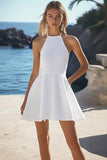 Een lijn Halter Chiffon eenvoudige afstudeerjurk