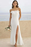 Strapless witte chiffon lange trouwjurk met ruches