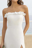 Strapless witte chiffon lange trouwjurk met ruches