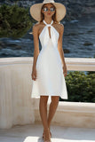A Line Halter Witte uitgesneden afstudeerjurk