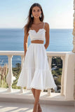 A Line 2-delige gegolfde chiffon witte afstudeerjurk