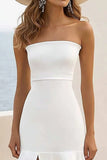 Strapless witte satijnen eenvoudige boho trouwjurk