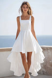 Witte Vierkante Hals A Line High-Low Trouwjurk