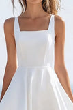 Witte Vierkante Hals A Line High-Low Trouwjurk