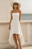 Strapless High Low Witte Trouwjurk met Ruches