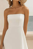 Strapless High Low Witte Trouwjurk met Ruches