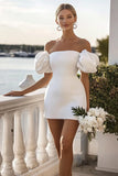 Bodycon Wit Off The Shoulder Korte Afstuderen Jurk