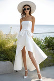 Strapless witte high-low feestjurk voor de feestdagen
