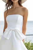 Strapless witte high-low feestjurk voor de feestdagen