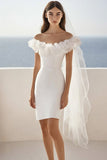 Bodycon Wit Off The Shoulder Gegolfde Afstuderen Jurk