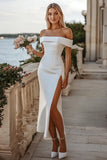 Bodycon Witte Off The Shoulder Satijnen Trouwjurk