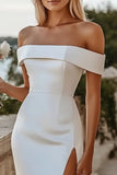 Bodycon Witte Off The Shoulder Satijnen Trouwjurk