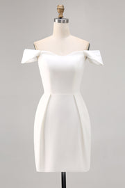 Witte Off The Shoulder Satijnen Bodycon Afstuderen Jurk