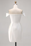 Witte Off The Shoulder Satijnen Bodycon Afstuderen Jurk