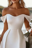 Off The Shoulder Satijnen Bodycon Witte Afstuderen Jurk