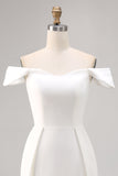 Witte Off The Shoulder Satijnen Bodycon Afstuderen Jurk