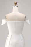 Witte Off The Shoulder Satijnen Bodycon Afstuderen Jurk