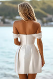 Witte Off The Shoulder Satijnen Bodycon Afstuderen Jurk