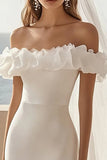 Off The Shoulder Bodycon Witte Satijnen Trouwjurk