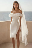 Off The Shoulder Bodycon Witte Satijnen Trouwjurk