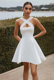 A Line Witte Criss Cross Bandjes Satijnen Afstuderen Jurk