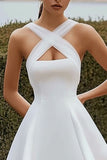 A Line Witte Criss Cross Bandjes Satijnen Afstuderen Jurk