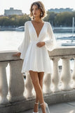 A Line Witte Lange Mouwen Chiffon Afstuderen Jurk