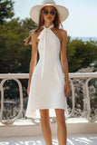 A Line Witte Halter Satijnen Afstuderen Jurk
