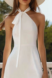 A Line Witte Halter Satijnen Afstuderen Jurk