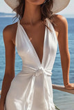 Bodycon Witte V-hals Mouwloze Afstudeerjurk