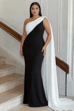 Zwart-witte One Shoulder schede lange formele jurk met streamer