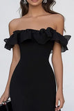 Zwarte off-shoulder lange formele jurk