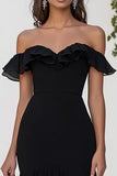 Zwarte chiffon off-shoulder formele jurk met split