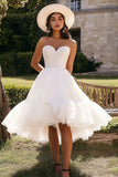 Strapless A-lijn witte knielange trouwjurk met kralen