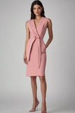 Roze bodycon werkjurk met V-hals