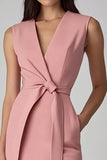 Roze bodycon werkjurk met V-hals